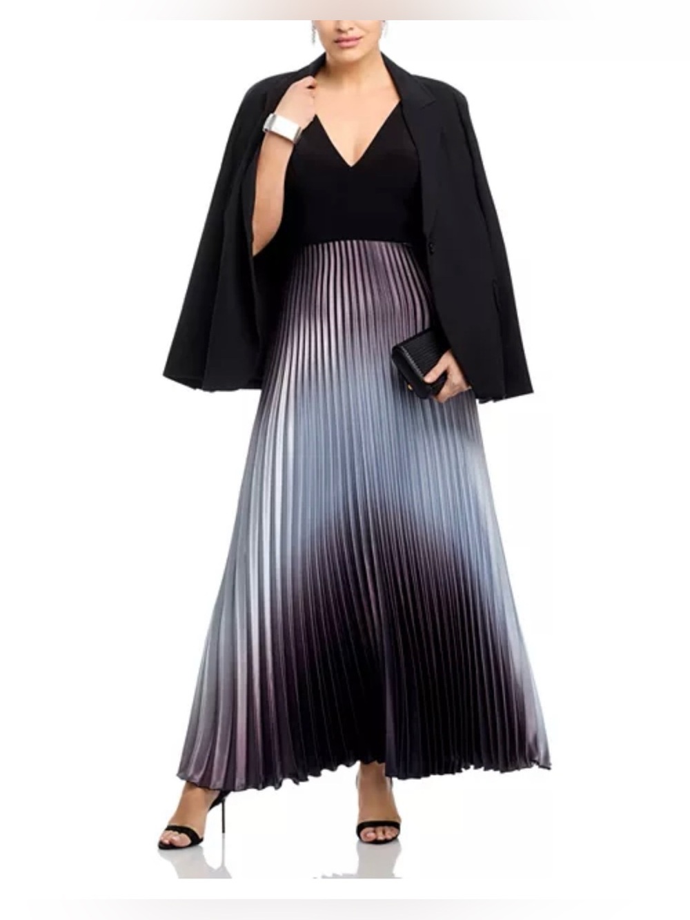 Aqua Elegant Pleated Gradient Maxi dress - blue Ombre size 2 - Picture 9 of 11